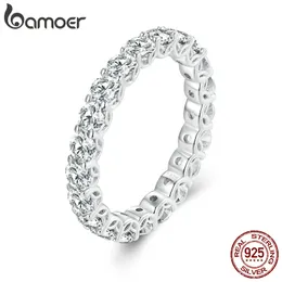 Bamoer 섬세한 Moissanite Ring 925 여성 약혼 결혼식 백금도 도금 고급 보석을위한 스털링 실버 영원 밴드