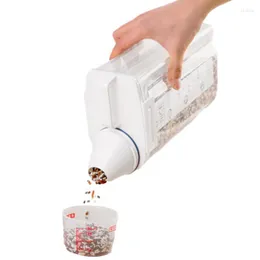 Bottiglie di stoccaggio Contenitore per riso da cucina Contenitore trasparente Distributore di alimenti con misurino Versare beccuccio Strumento organizer trasparente