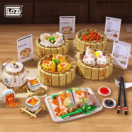 Bloki LOZ kreatywne jedzenie kantońskie poranna herbata klocki do budowy tradycyjny chiński Dim Sum Sichuan pot cegły zabawki dla dzieci prezent 230710