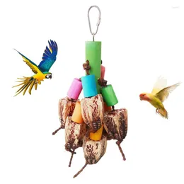 Autres fournitures pour oiseaux perroquet jouet de recherche de nourriture en bois massif déchiquetage jouets à mâcher pour accrocher multicouche multifonctionnel avec crochet en métal