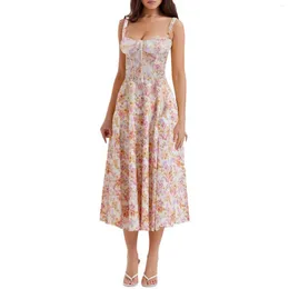 Vestidos Casuais Wepbel Backless Summer Floral French Dress Slim Fits Sexy Sweet Women Suspenders Retro High Waist Maxi