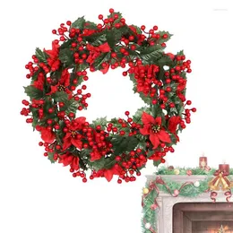 Flores decorativas guirlandas de bagas vermelhas de 19 polegadas porta da frente guirlanda de natal artificial flor seca ao ar livre decoração de férias de inverno para pendurar na parede