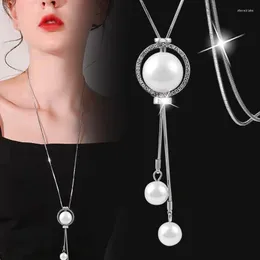 Naszyjniki z wisiorkami KIOOZOL duża perła regulowane wisiorki czarny kolor srebrny długi naszyjnik dla kobiet oświadczenie biżuteria KO6
