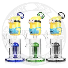 Bongo Minions 3D de 9 polegadas, vidro reciclador de cores misturadas, equipamento de cachimbo de água Shisha, para fumar, cachimbo de água