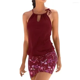 Fritidsklänningar Mode Kvinnor Mini Beach Bandage Print Elegant ärmlös skarvklänning Vestidos For Summer