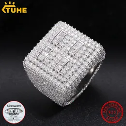 Med sidostenar Fina smycken Full Diamond Pave Inställning VVS1 Certifikat Ringar För S925 Silver Män Hip Hop 230710