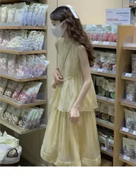 Casual Kleider Neploe 2023 Sommer Oansatz Französisch Elegante Kleid Girly Stil Doppel Kuchen Robe Einfache Sanfte Ärmellose A-linie Vestidos de