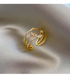 Anelli a grappolo coreano Boho Star Moon Crystal Midi Knuckle per le donne doppio strato geometrico dorato anello aperto gioielli all'ingrosso