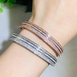 Pulseira Threegraces Sparkling Cubic Zirconia Rose Gold Color Big Round Circle Cuff Bangles Jóias de Luxo para Mulheres Acessórios B0078