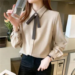 Women's Blouses Merry Pretty Womens Tops And Turn-down Collar Women Blouse Shirts Bow Long Sleeve Sweet Korean Top Y287