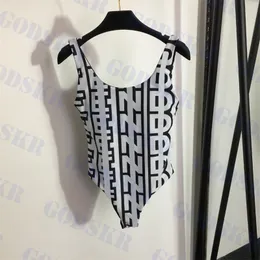 Costume da bagno intero da donna con bretelle stampate a righe con lettere e costumi da bagno con reggiseno