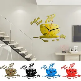 Wall Clocks 3D Creative Acrylic DIY Mirror Wall Clock Simple Home Digital Wall Sticker Decoration Mute Coffee Cup Wall Sticker Quartz Clock 230710