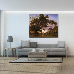 Classical Landscape Horse Canvas Art Mares and Foals Under An Oak Tree George Stubbs Painting Handmade Living Room Decor