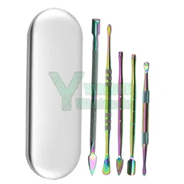 Stainless Steel Wax Dabber Kit Dab Tools 5pc Set in Silver Rainbow Colors YAREONE Wholesale