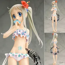 Action Figures Toy 23CM Figura Anime Meiko Facciamo ancora adesso Il nome di quel giorno Fiori Costume da bagno a pois bianchi Anello da nuoto in piedi