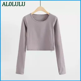 AL0LULU ヨガ服長袖女性の裸へそスポーツトップ速乾性ランニングブラウス弾性タイトなフィットネス Tシャツ