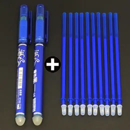 Canetas esferográficas 2 pçs caneta 10 pçs refil apagável total 12 pçs 05 mm lavável azul tinta preta desenho papelaria escolar conjunto de escritório 230707