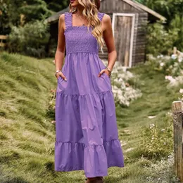 Lässige Kleider Französisch Vintage Rose Rotes Kleid für Frauen U-Ausschnitt ärmellose elastische Taille A-Linie lose Sommer 2023 Midi