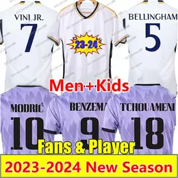 2023 New Bellingham Soccer Jerseys Camavinga Fans Player 23 24 Modric Vini Jr Maglia da calcio Vaerde Kroos Joselu Alaba Camisetas De Futol