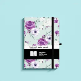 Floral Lined Journal Elastic Band A5 100gsm Hard Cover Ruled Executive Notebook