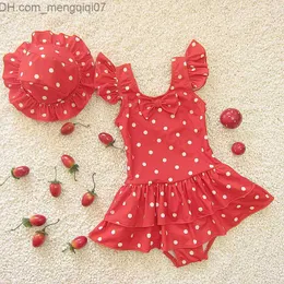 Two-Pieces 2021 Baby Girls One Piece Swimwear Hat Cute Toddler Swimwear Sports Beach Children Summer Clothing Outdoor Children's Swimwear Z230710