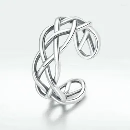 Pierścionki klastrowe nieskończoność pleciony otwarty pierścień Retro srebrny kolor geometryczna biżuteria od 925 dla kobiet skręcone style Kpop intymne akcesoria