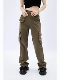 Kadınlar Kot Ordusu Yeşil Vintage 90'lar Kargo Pantolon Moda Yüksek Bel Pantolonları Sonbahar Tulumlar Bolca Düz Masal Büyük Boy