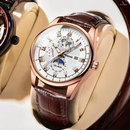 腕時計メンズ腕時計 2023 BINBOND 販売レザーバンド腕時計カジュアル装飾防水男性時計クォーツ時計学生のための