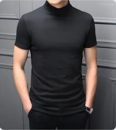 Men's Suits NO.2 A1253 Spring And Summer Men Half High Collar Mercerized Cotton Short Sleeve Slim Body T-Shirt Solid Color Modale