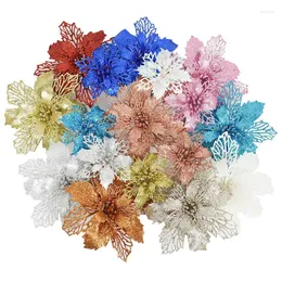 Fleurs décoratives Poinsettia à paillettes artificielles de Noël pour ornements d'arbre Décoration florale 5pcs