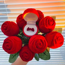 Embrulho para presente Surpresa Criativa Embrulho para Presentes Pacote de Proposta de Casamento Caixa de Anel Flocada Rosa Jóias Romance Embalagem