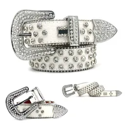 BB Simon Belt White Mens Womens Diamond Belt Rivet Alloy Needle Buckle Rhinestone inlaid Personliga byxbälten Punk Style mode mångsidig