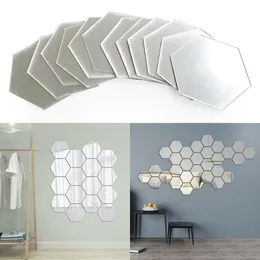 Наклейки на стенах 12pcsset DIY 3D зеркальные наклейки шестигранник домашний декор художественное искусство