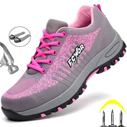 Sapatos de segurança femininos indestrutíveis tênis de trabalho com biqueira de aço masculino botas leves à prova de furos 230710