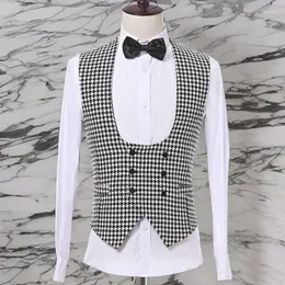 Coletes masculinos xadrez xadrez colete masculino com seios duplos para cavalheiros de uma peça casual colete estilo Houndstooth traje de moda