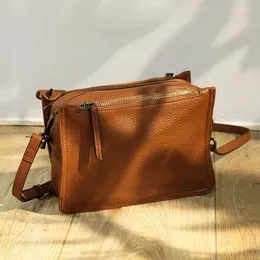 Bolsas de noite de couro genuíno de vaca vintage pequena bolsa de ombro transversal feminina para mulheres 2023 retrô mensageiro marrom preto