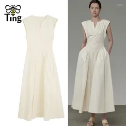 Casual Dresses Tingfly Designer Runway Fashion Slim Waist Summer A Line Midi Long Party Dinner Dress Vintage Elegant Solid Color Elbise