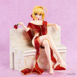 Figuras de brinquedo de ação 15CM Figura de anime Fate Stay Night Sabre Nero Sexy Roupão de banho vermelho Pose sentada Coleção de mesa Decoração Boneca estática R230710