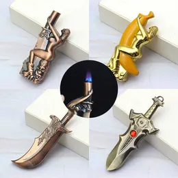 Creative Sexy Beauty Butane Lighter Inflatable Windproof No Gas Lighters Bronze Metal Smoking Accessories MGLV