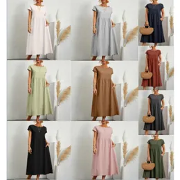 Sukienki na co dzień 2023 wiosna lato jednolity kolor bez rękawów luźna kieszeń bawełniana lniana sukienka Factory Store Outlet odzież damska