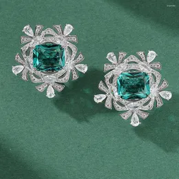 Stud Earrings Vinatge Big Square Lake Green/blue Color Cubic Zircon Stone Flower Party Jewelry Wholesale