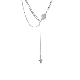 Подвесные ожерелья Ожерелье Серебряный цвет нержавеющая сталь сплайсинг четырехконечный звездный жемчужный двойной слой модный подарок для женской девушки