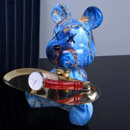 Przedmioty figurki wnętrze żywica kolorowy niedźwiedź z tacą na klucze uchwyt akcesoria do dekoracji stołu figurka zwierzątko dekoracyjne posągi prezent do domu T230710