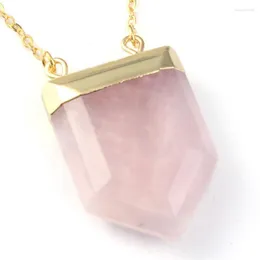 Hängsmycke KFT Natural Healing Crystal Rose Pink Quartz Reiki Royal Shield Form Opalit Opal Tiger Eye Stone Link Chain Halsband