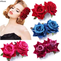 Vintage Red Rose Haircombs For Womenf Artificial Flowers Hair Accessories Sexy Classic Rose Hairpins Wedding Bridal Headwear Hair Decoration Ladies CL2597