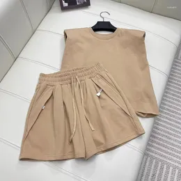 Tute da donna 2023 Moda di alta qualità 3 colori Pantaloncini in maglia casual Set per abito da donna Ricamo Canotta senza maniche allentata Top femminile