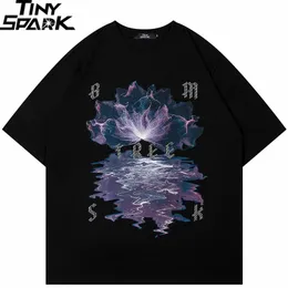 Mens TShirts Street Clothing Tshirt Lightning Aesthetics Graphic Harajuku Hip Hop Loose Ultrafine Cotton Top Tee Black 230707