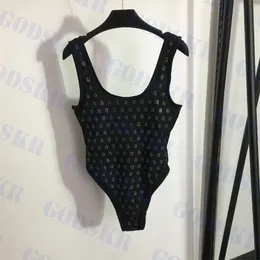 Schwarzer Damen-Badeanzug mit Strass-Buchstaben-Bikini, einteiliger Badeanzug, modische Badebekleidung mit Schnürung, zwei Stile