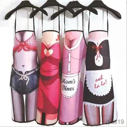 Kitchen Apron 3D Funny Sexy Bikini Maid Servant Restaurant Kitchen Waterproof Apron Barbecue Cooking R230710