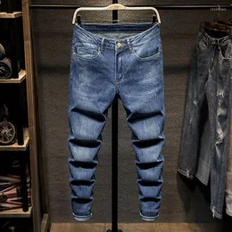 Jeans pour hommes 2023 printemps été rétro élastique droite décontracté mode Stretch Long Denim Slim pieds pantalons hommes pantalons